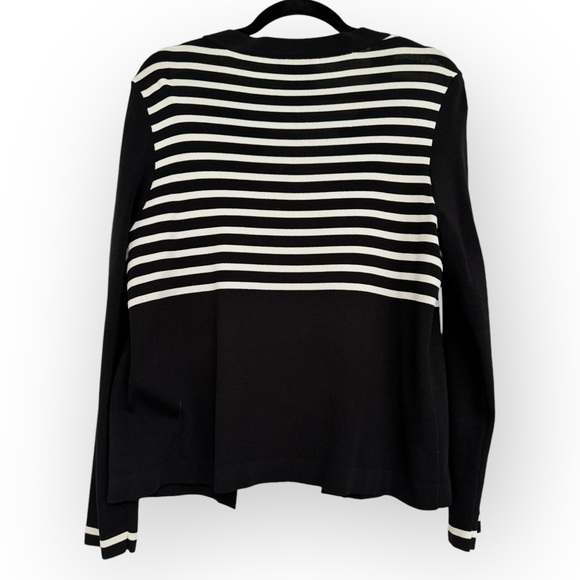 EDWARD ACHOUR PARIS $1039 Retail Open-front Striped Cardigan, M/L, Black/White - Picture 7 of 9